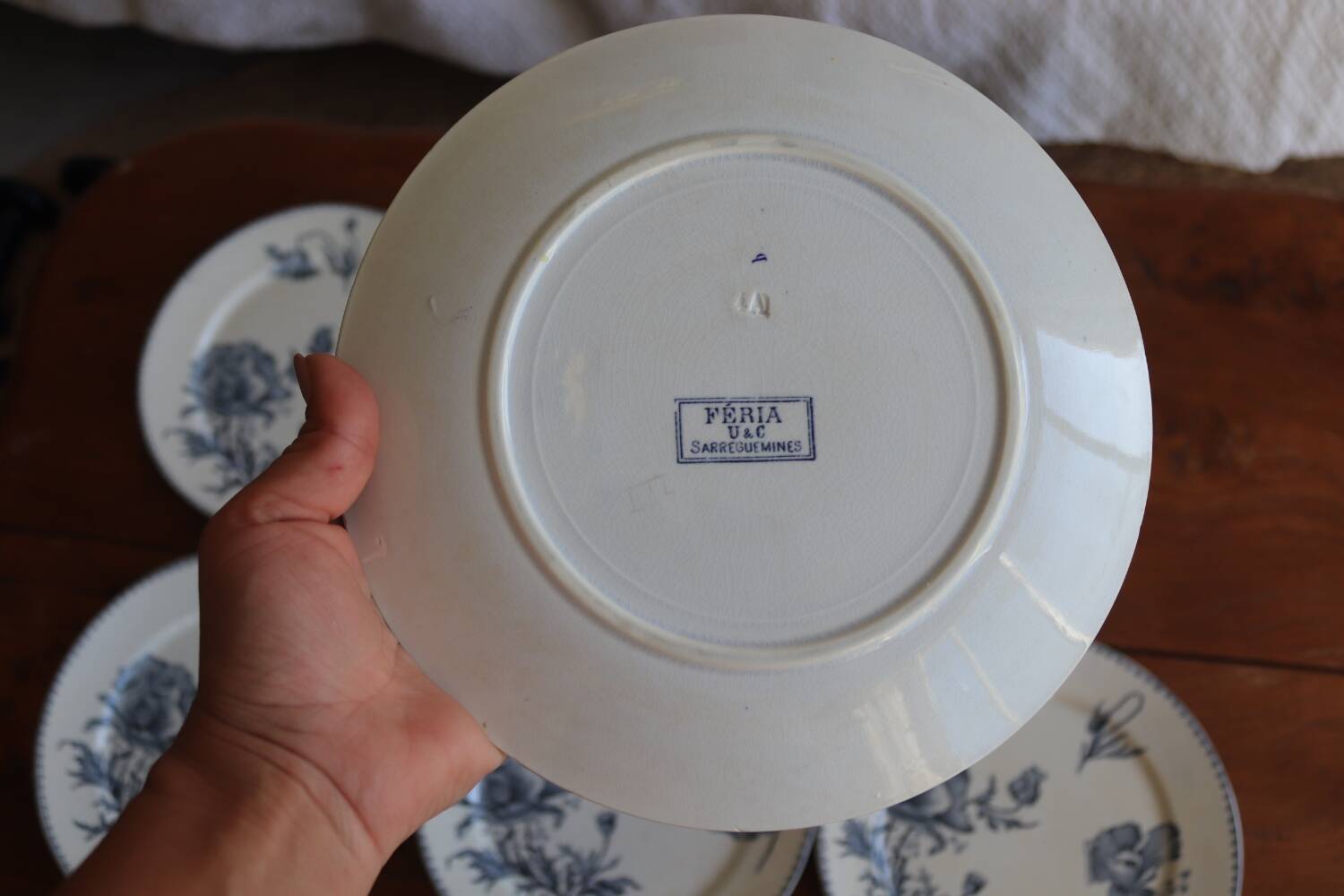 Set of 6 flat plates in old earthenware – Féria model, Sarregue