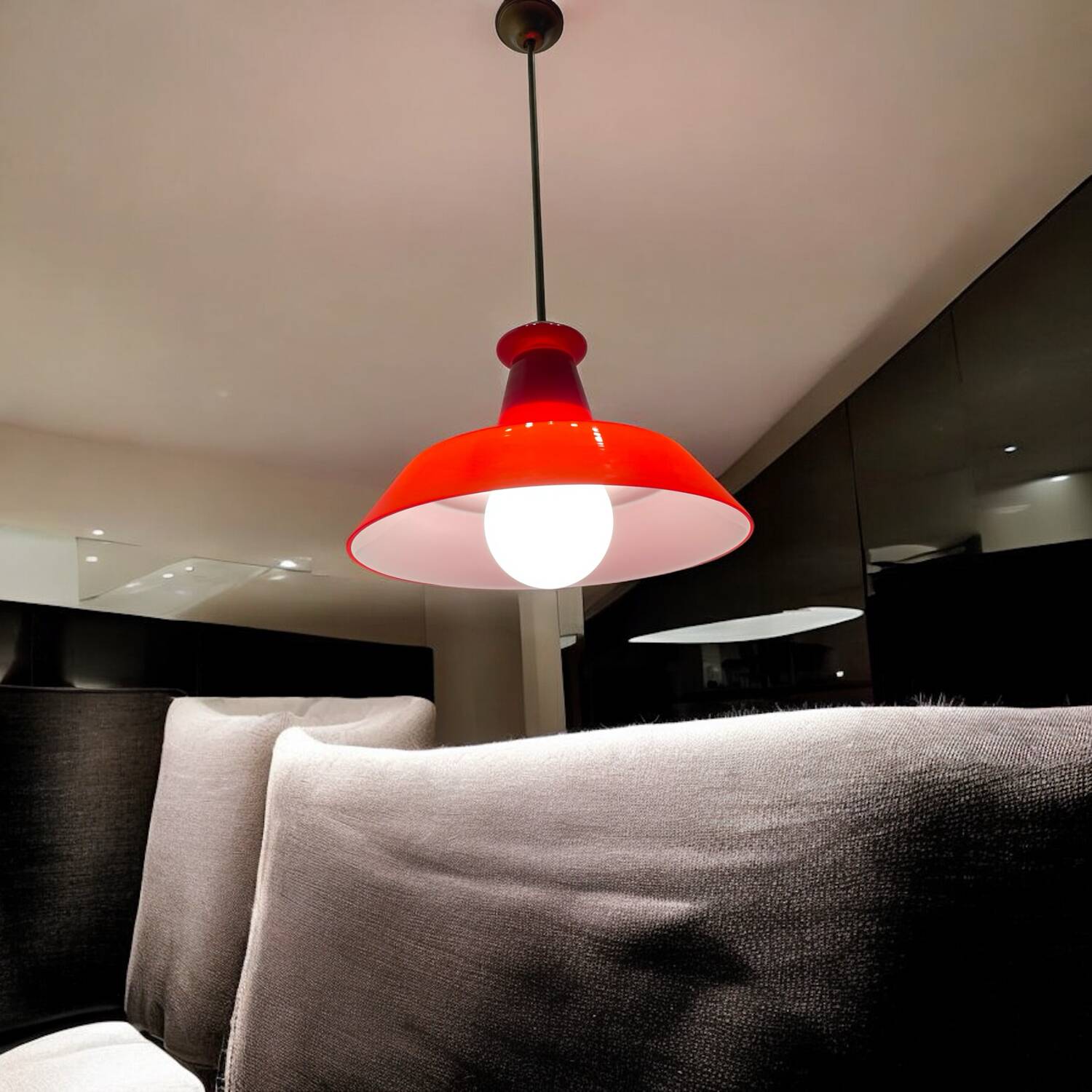 Industrial Vintage Red Glass Light Pendant 1950’s