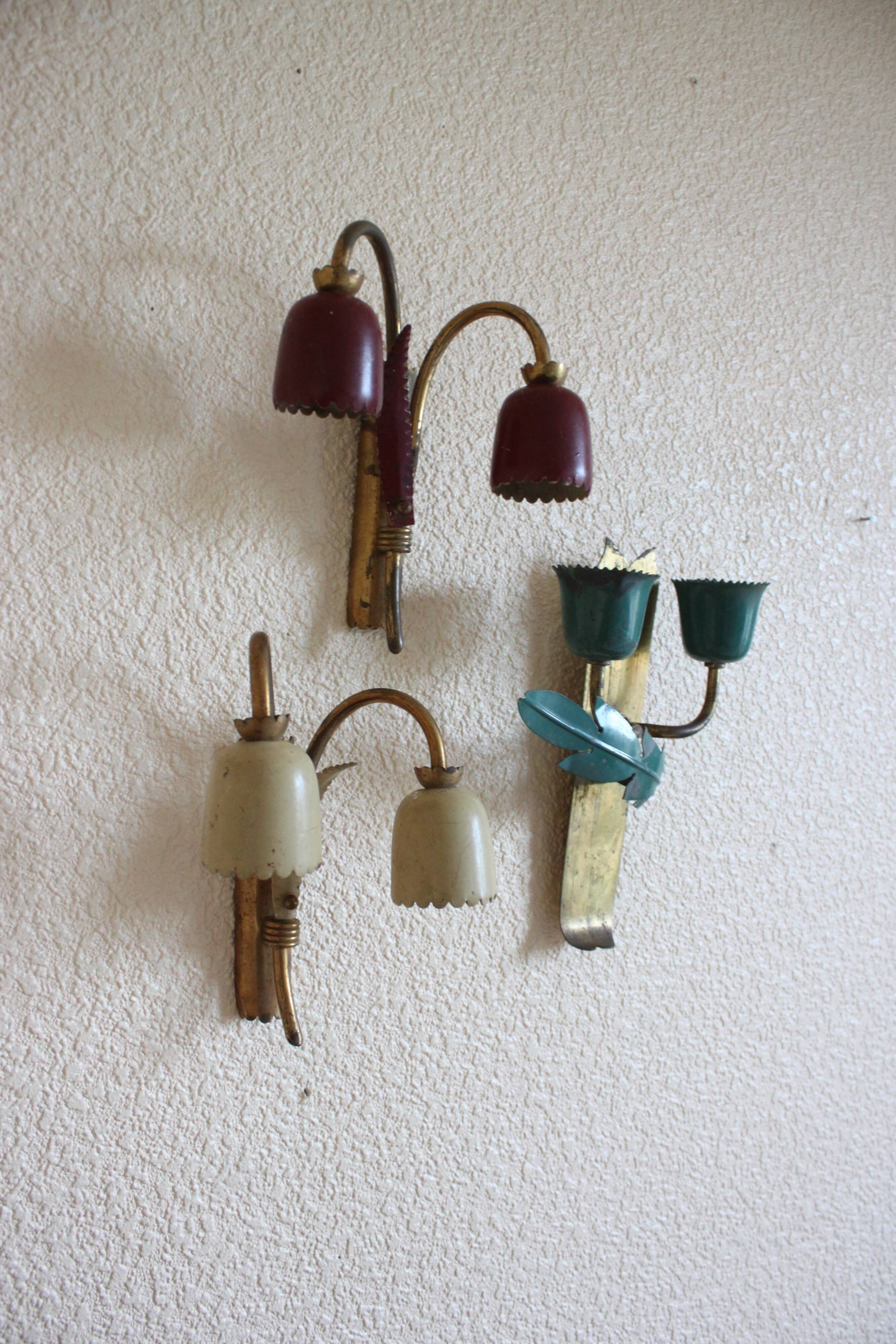 3 wall lamp, lily of the valley, from the 40s, vintage