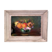Tableau nature morte "Bouquet et vase boule vert"