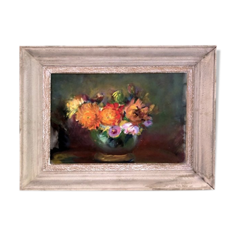 Still life "Bouquet and vase green ball"