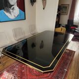Large Lacquer and Brass Table by JC Mahey