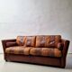 Vintage striped brown orange leather sofa (210 cm x 88 cm)