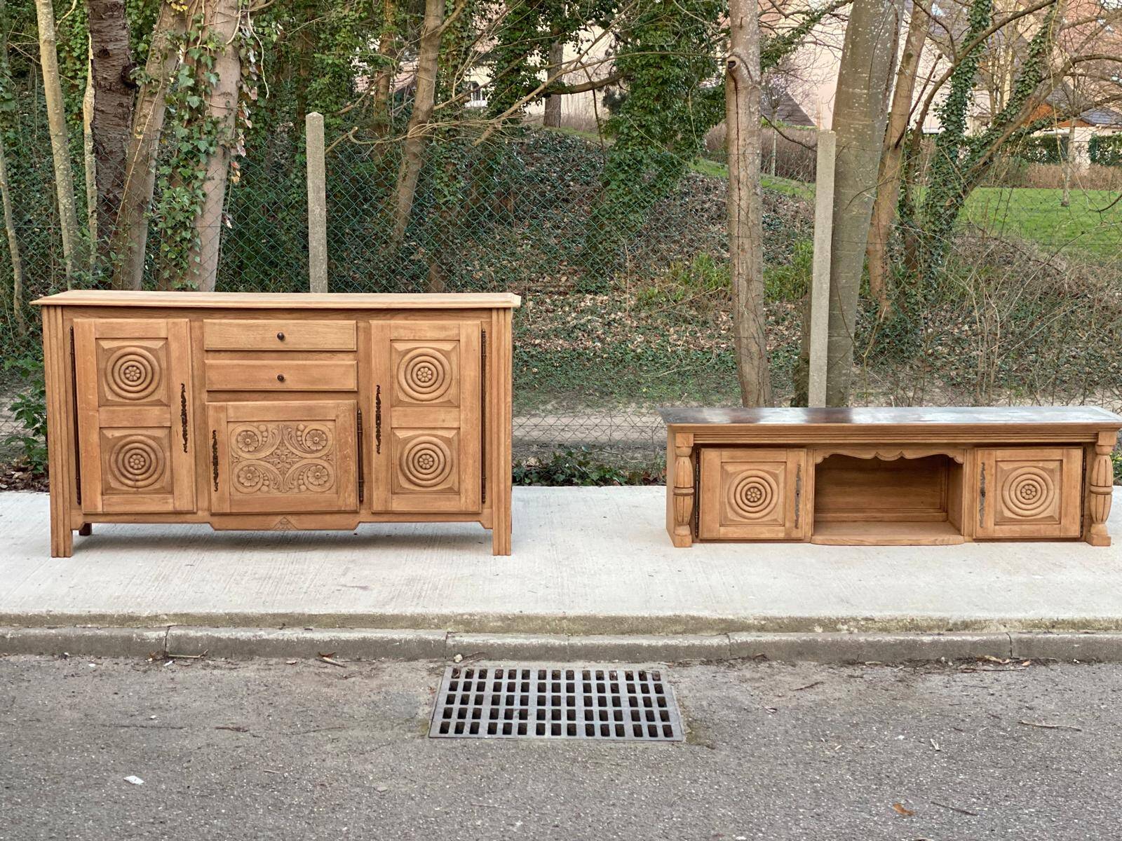 2-part Breton sideboard renovated in solid raw oak 200cm