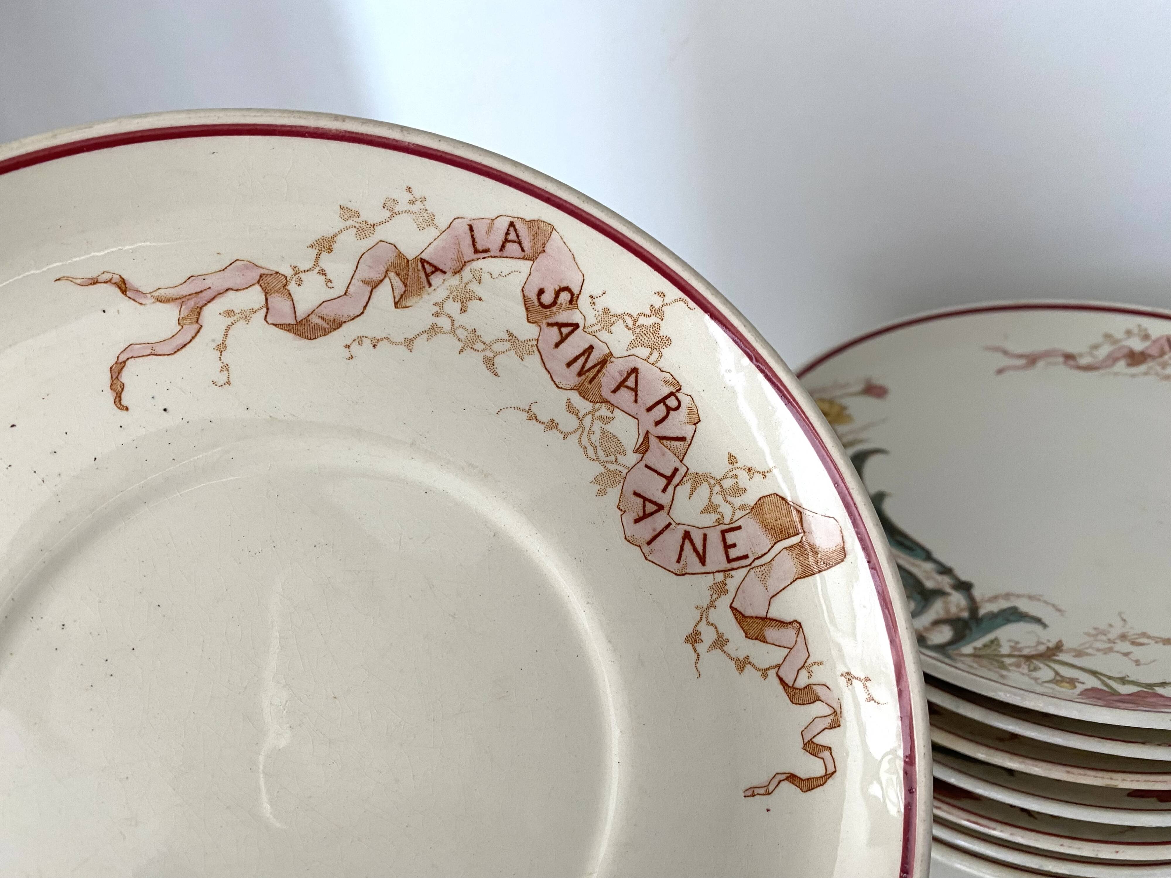 Set of 9 dessert plates "A la Samaritaine" K&G Lunéville 1900, art nouveau service