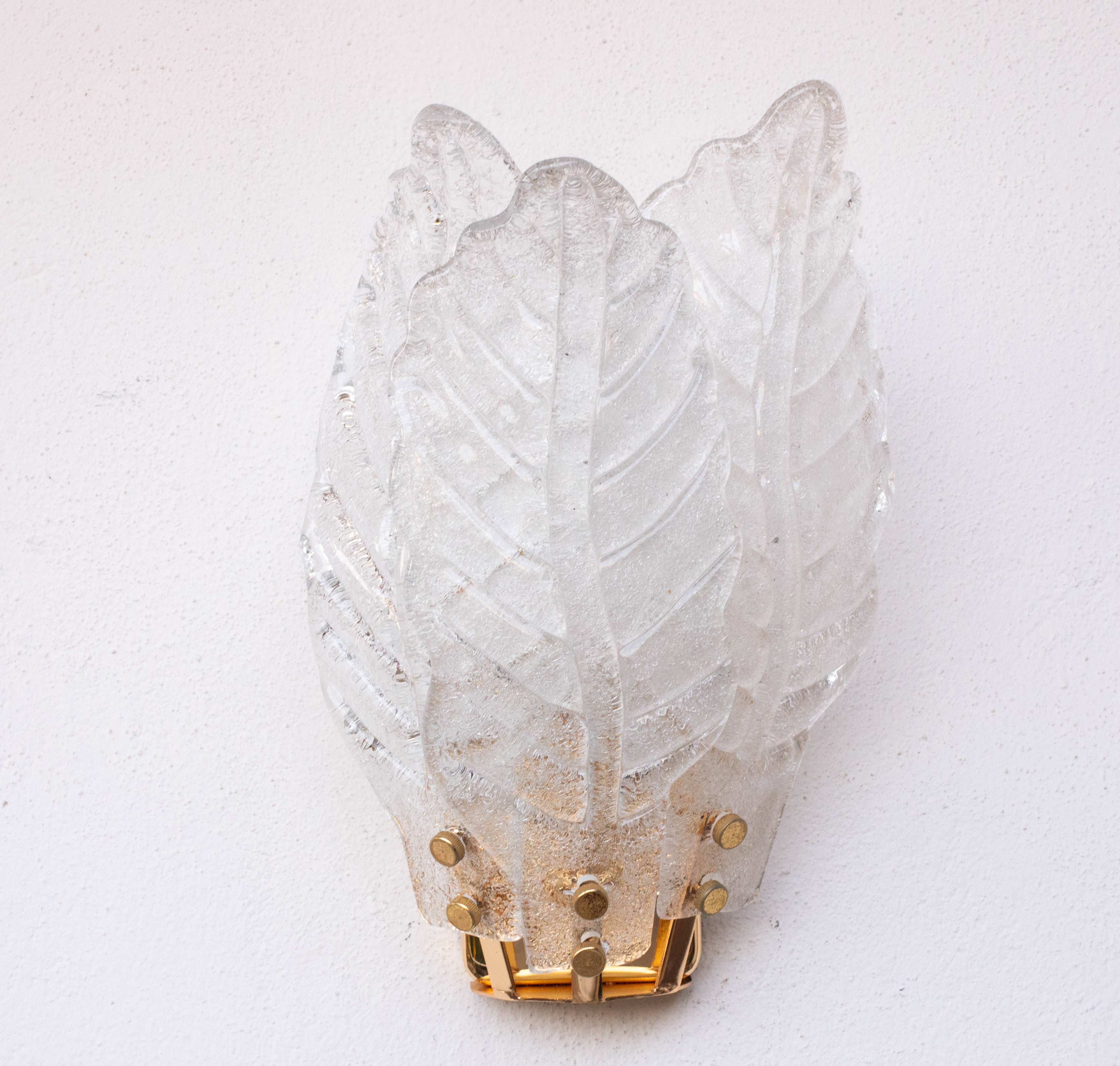 Set of 4 Florence, elegant Murano wall light transparent leaves, 1970