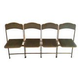 4 chaises pliantes en métal doré et velours vert
