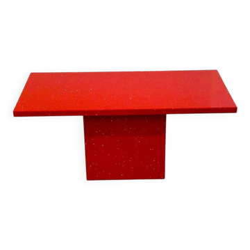 Vintage Italian Coffee Table in Red Granite with Silver Flecks, 1980s