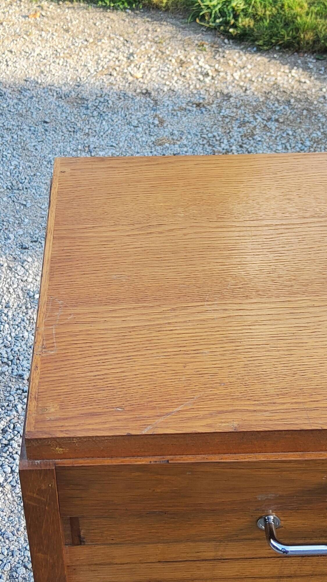 Curtained filing cabinet in golden blond oak 2 columns from the 1950s