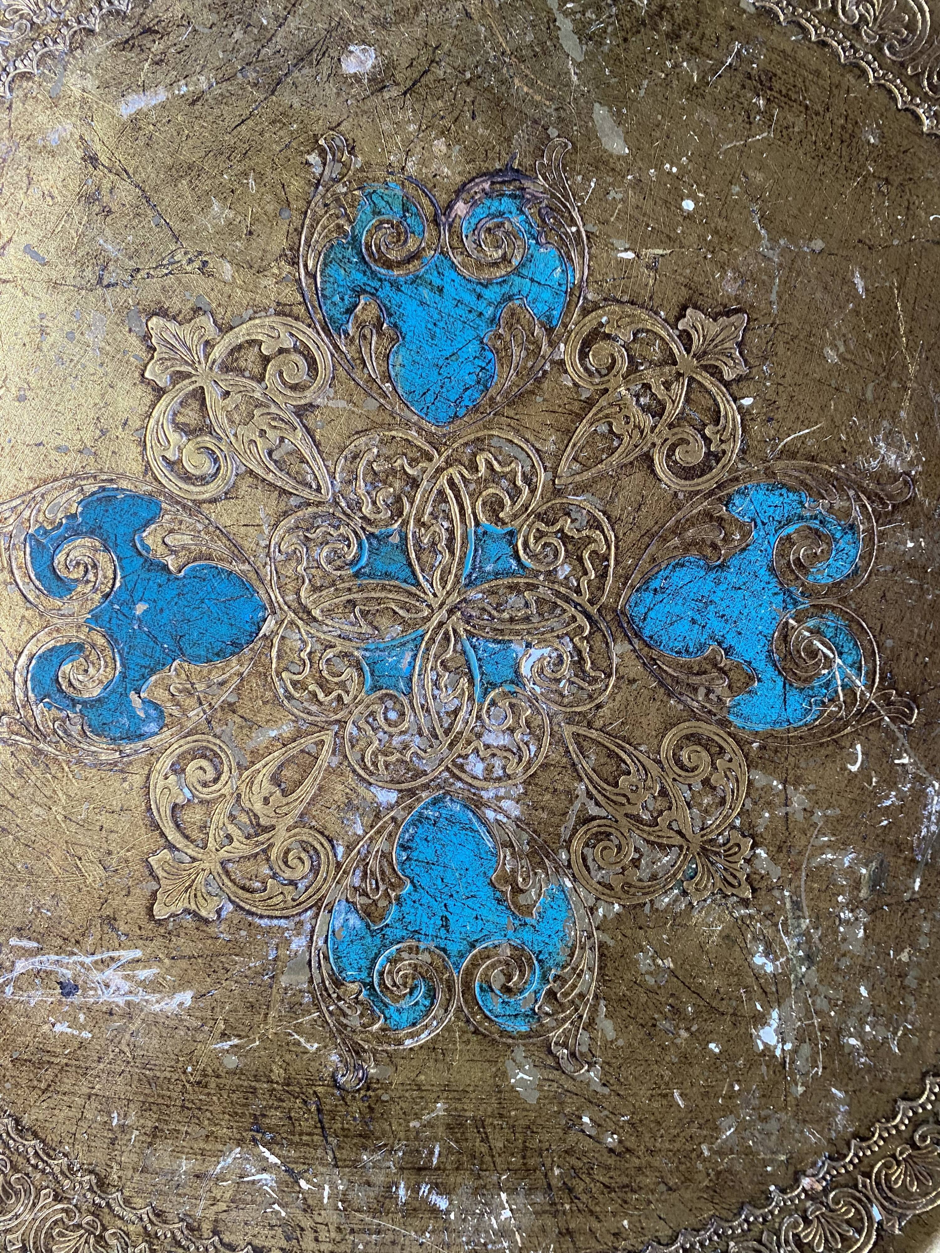 Florentine tray golden and turquoise blue