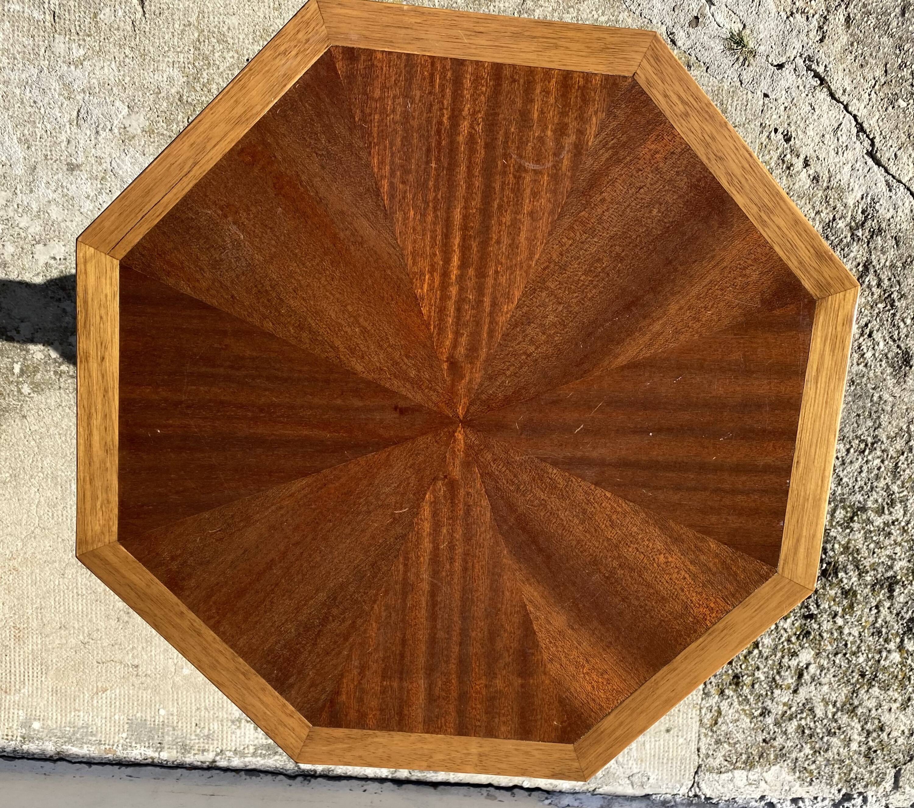 Vintage 1950s wooden tripod side table with octagonal top
