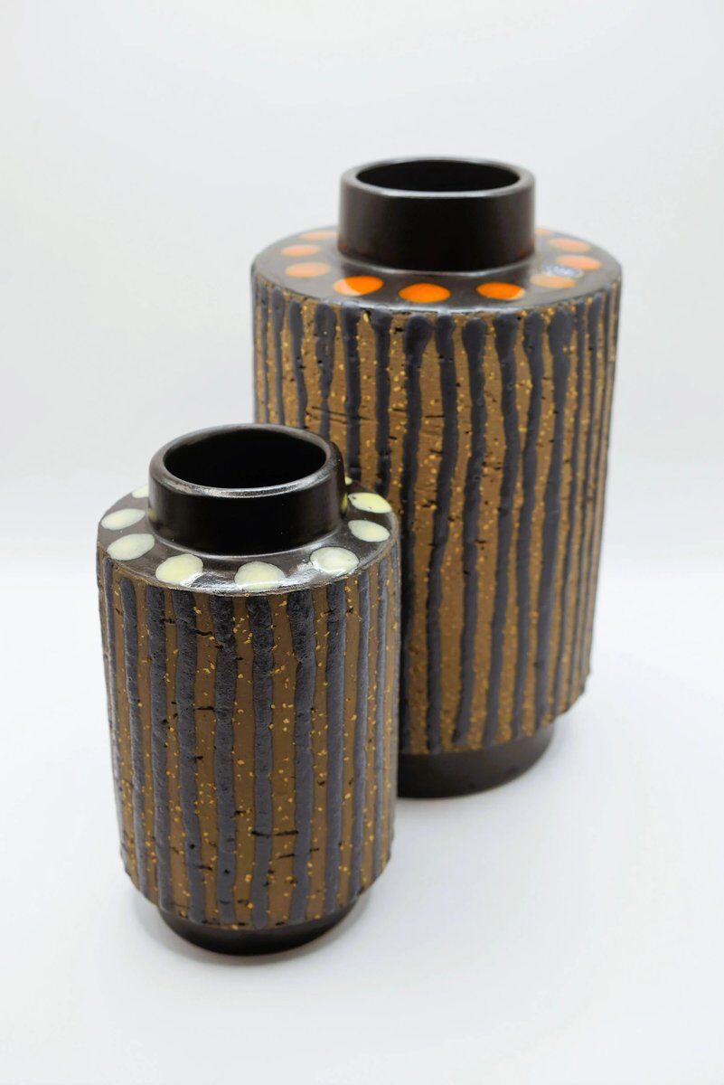 Mid-century modern Scandinavian brutalist pottery vase by Mari Simmulson for Upsala Ekeby, 1970s