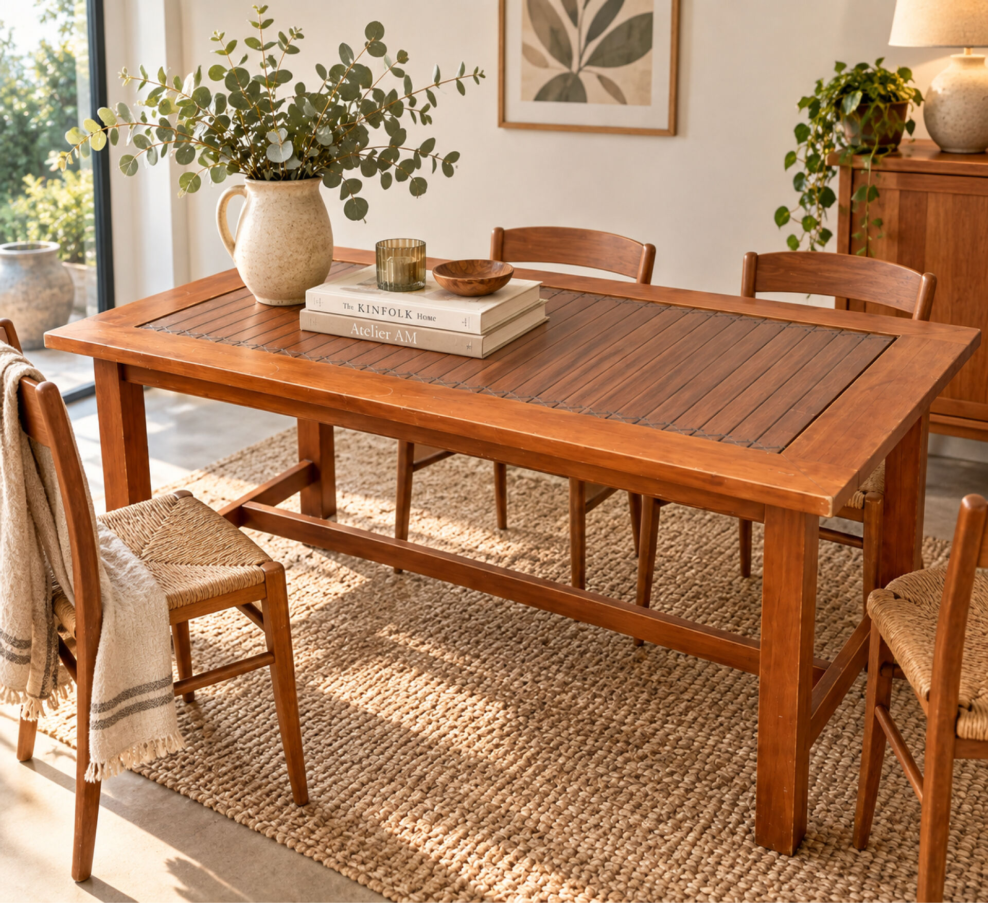 Table exotique Thaïlande en verre et bois massif 
