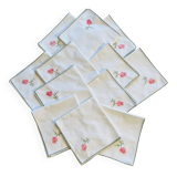 Set of 12 vintage hand-embroidered cotton white napkins.