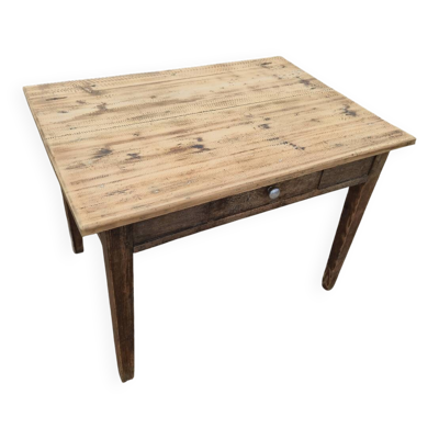 Table de ferme rustique ancienne en chêne et sapin un tiroir