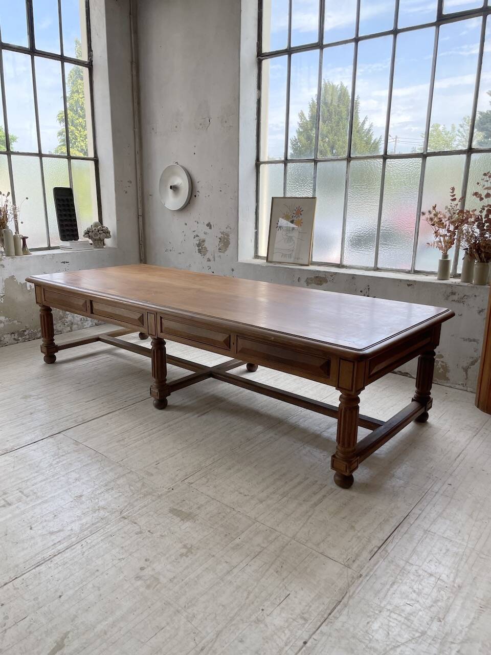 Solid walnut farmhouse castle table 1900 XXL
