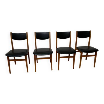 4 chaises scandinaves en teck et simili noir