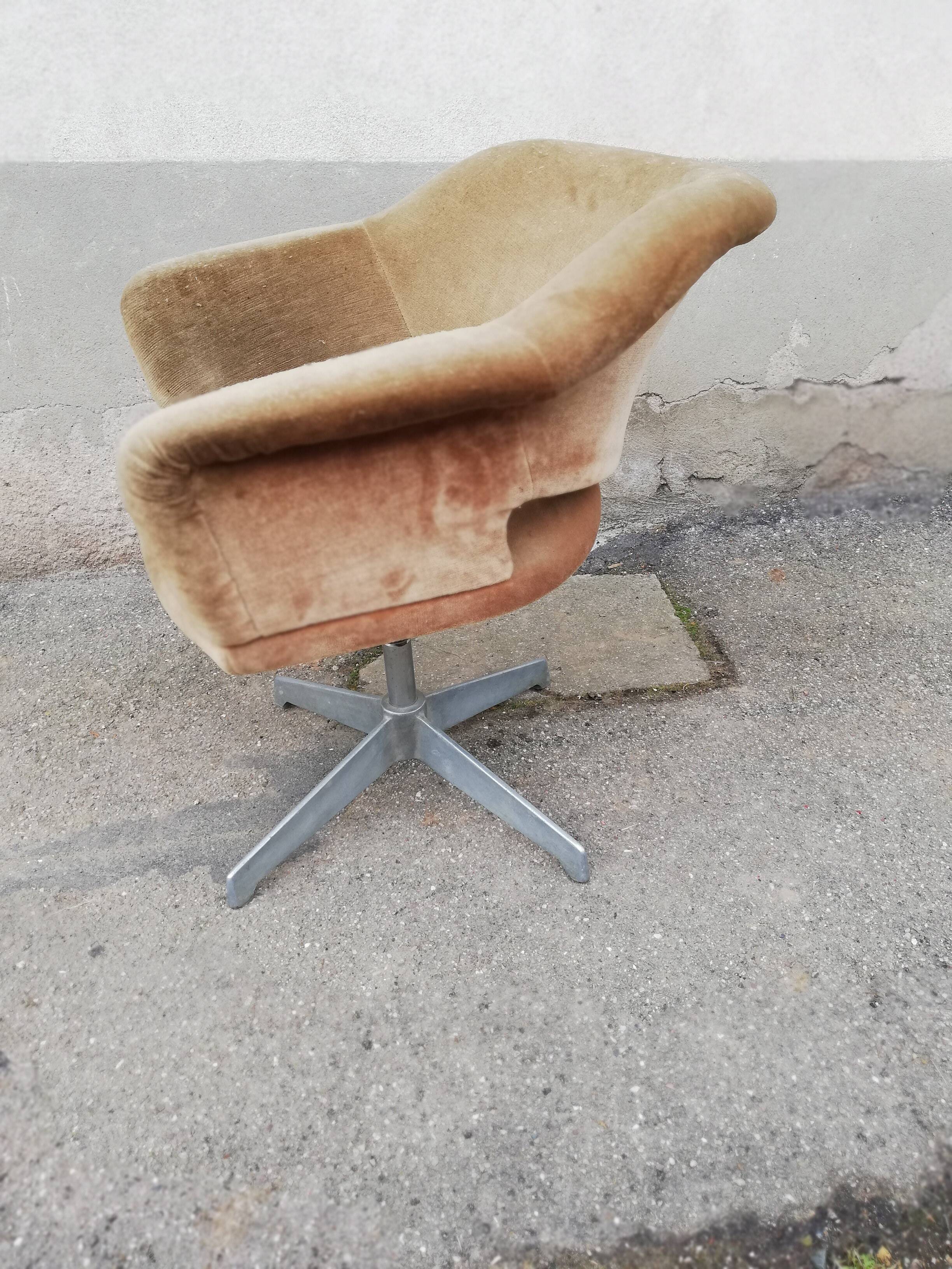 Fauteuil de bureau vintage velours moutarde