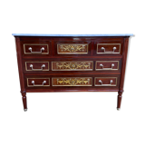 Louis XVI style chest of drawers in mahogany and amaranth