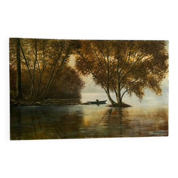 Jour de pêche, huile sur toile signé A. Parizy