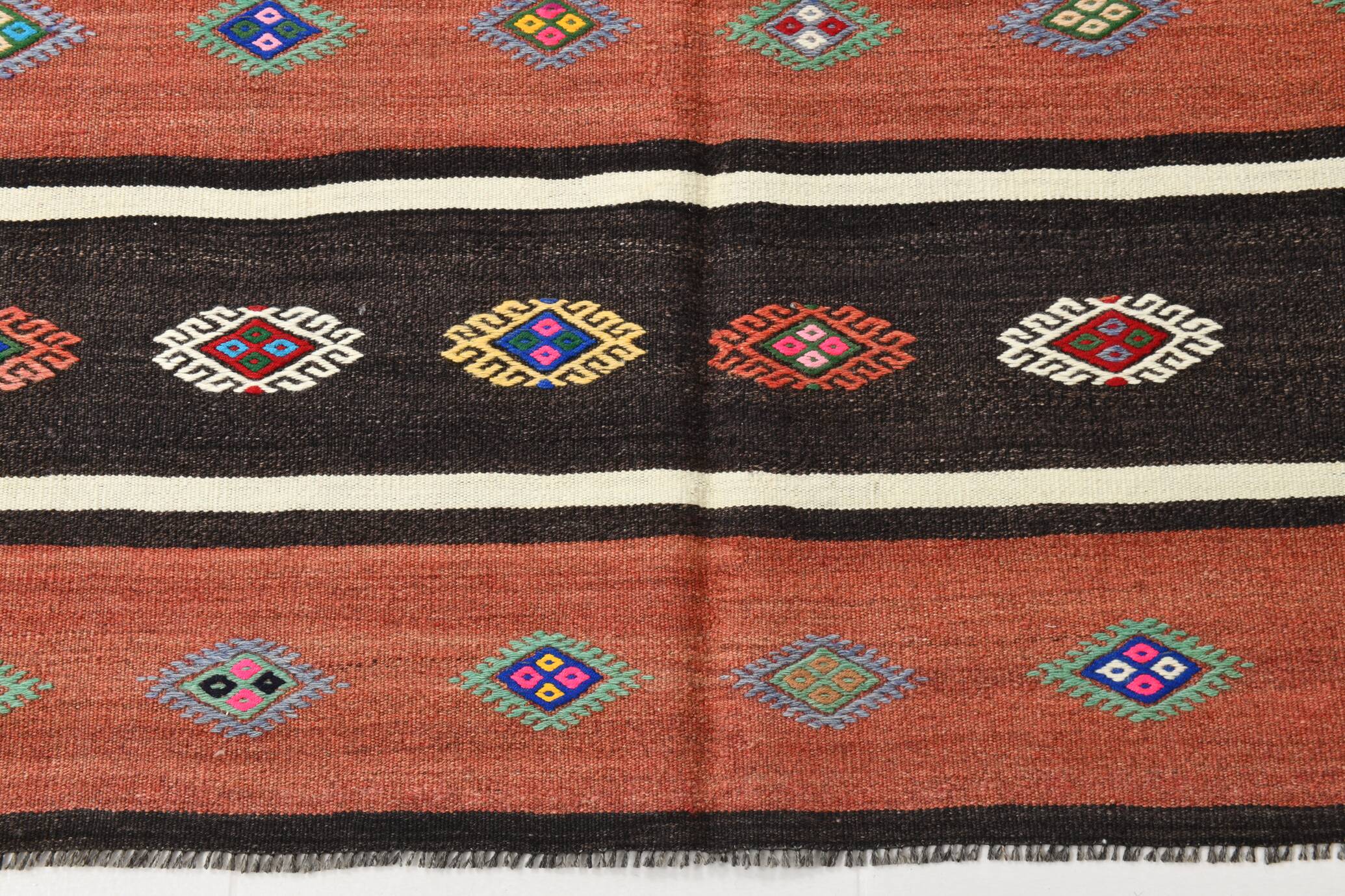Light Red & Dark Brown Striped Kilim Rug, 168x264Cm