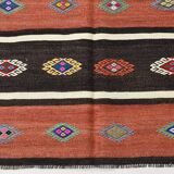 Light Red & Dark Brown Striped Kilim Rug, 168x264Cm