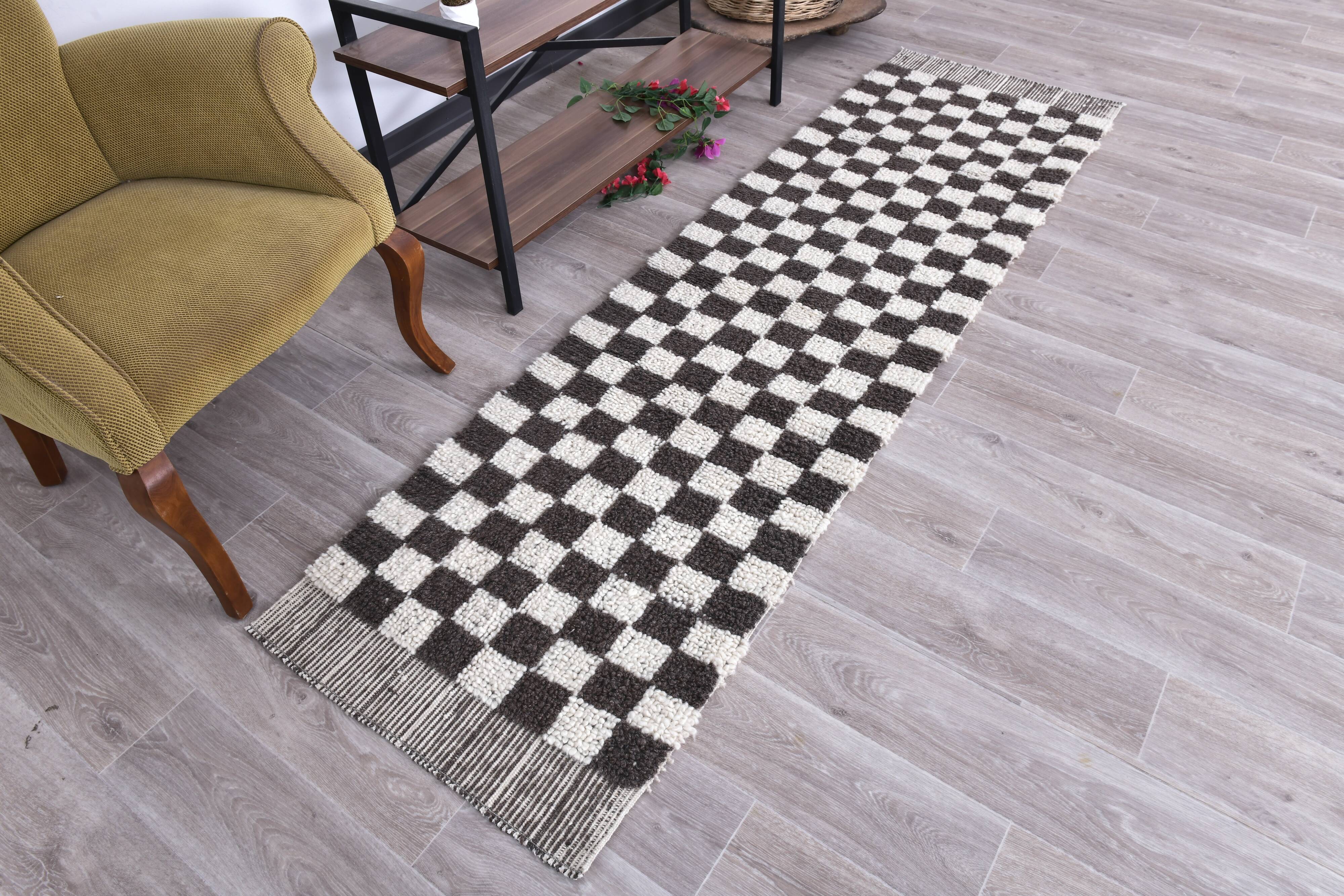 Brown White Vintage Runner Rug 69x249Cm SK 241394