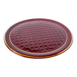 Grand plat à gâteaux en céramique barbotine bordeaux effet tressé 1960