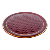 Large burgundy barbotine ceramic cake dish with braided effect 1960