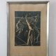 Linogravure tennis art déco vintage