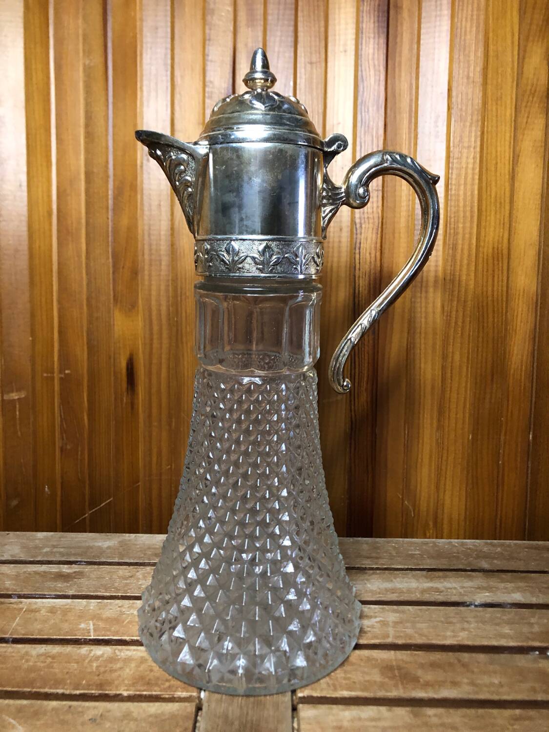 Old Carafe Body Glass Mold + Silver Metal Vintage