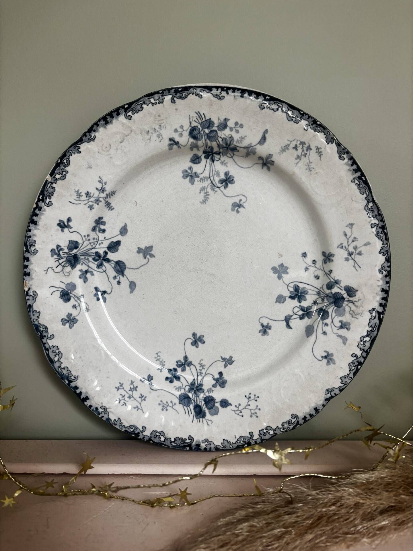 Superb antique plate Terre de Fer blue Emile Bourgeois Paris