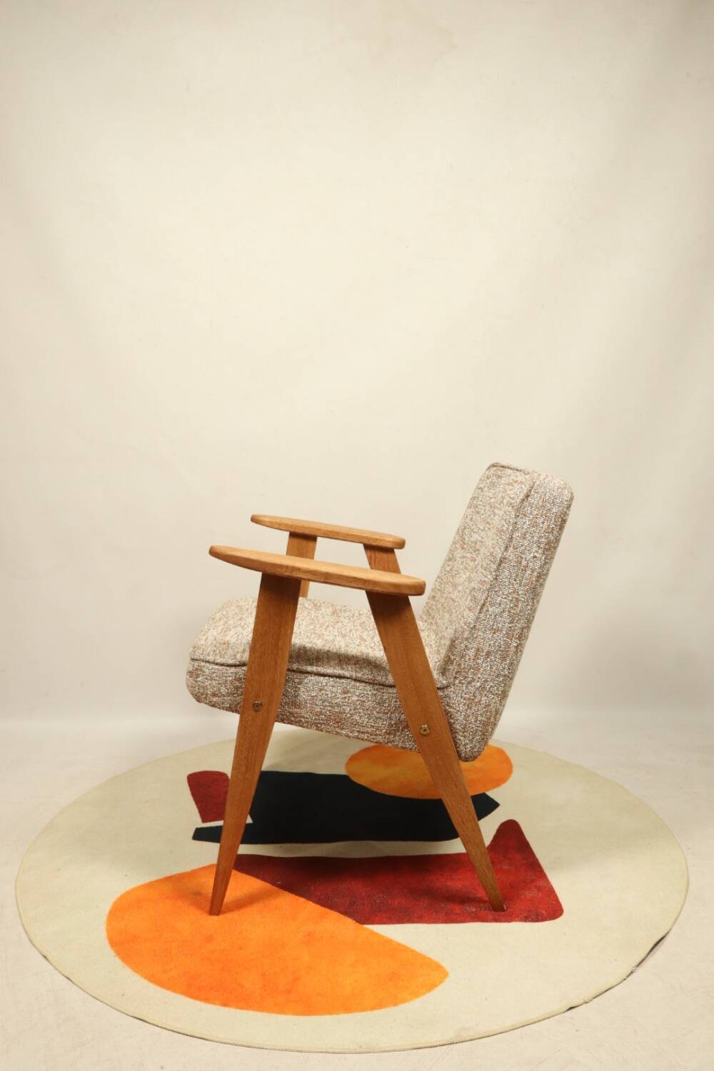 Vintage armchair brown granola oak wood design by Chierowski 366
