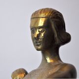 "Woman with the Bow" lamp, Laiton and Opaline, France, midcentury