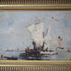 "Bateaux français sortant en mer" huile sur panneau, Bazil (XXe siècle)