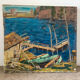 Oil on canvas "Rowboats on the dock"