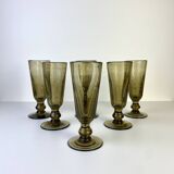 Set of 6 vintage black bubble glass champagne flutes