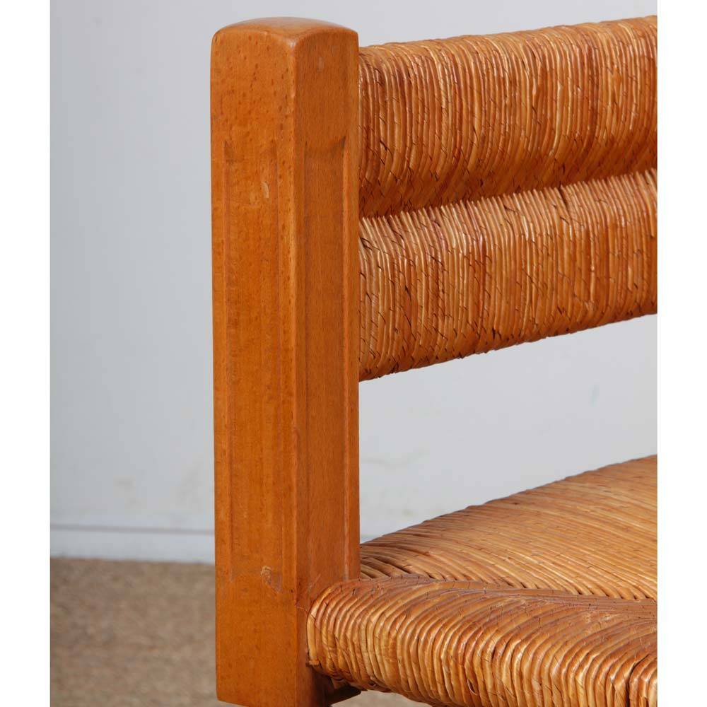Pair of turned wooden corner chairs with rush seats, 1940.