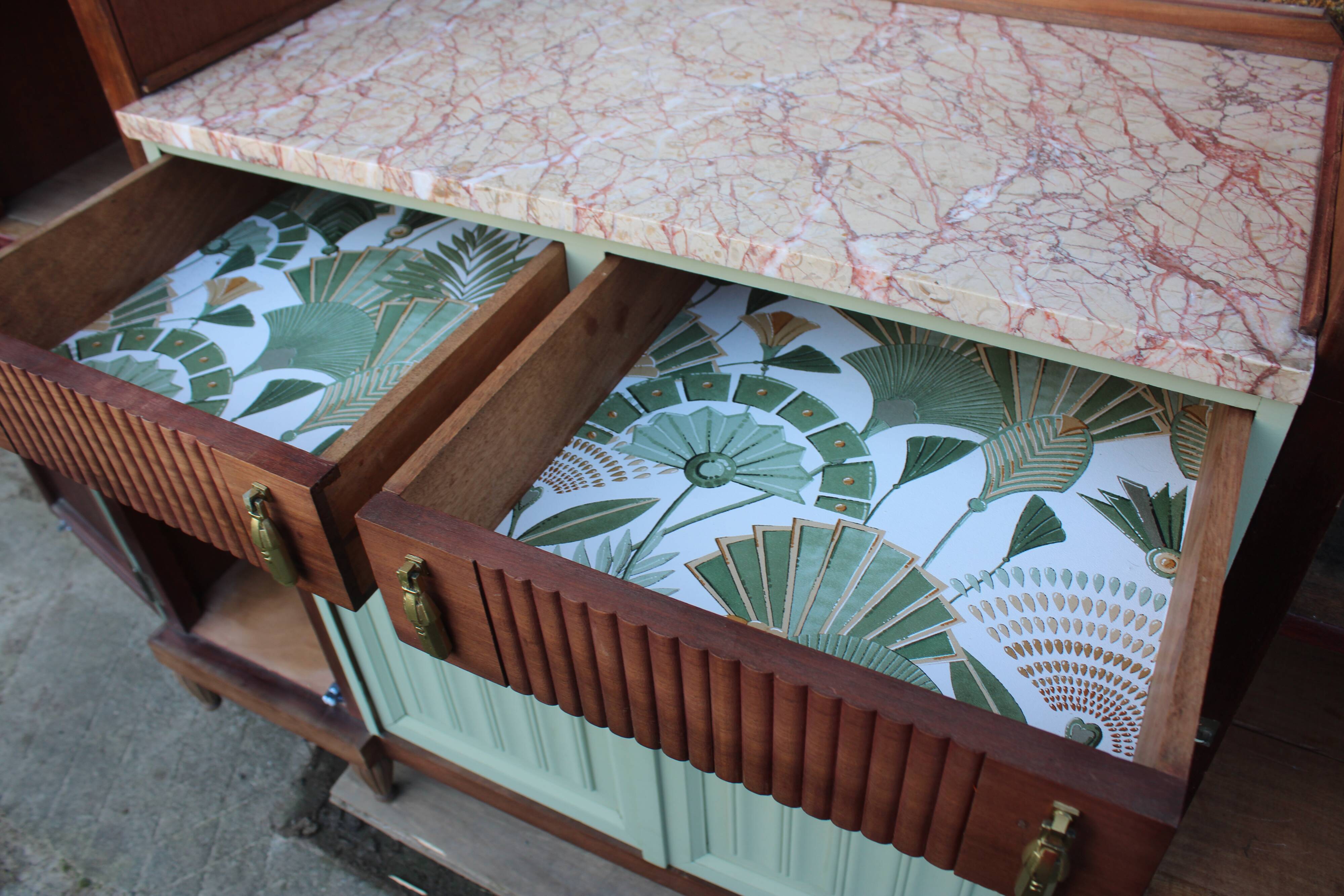 Renovated antique Art Deco sideboard – Lizard Green (Pure & Paint)