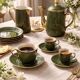 Vintage coffee and dessert service in green porcelain with gilding – 25 pieces