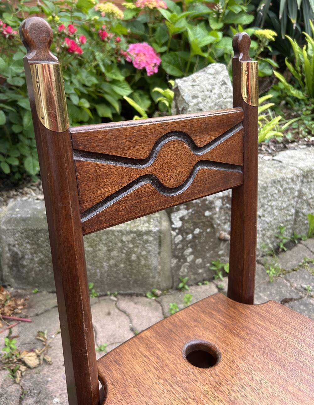Vintage navy wood scriban chest of drawers and chair