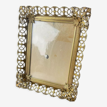 Vintage gold colored metal picture frame 15.5 cm x 12.5 convex glass