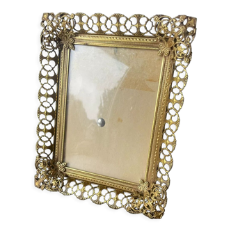 Vintage gold colored metal picture frame 15.5 cm x 12.5 convex glass