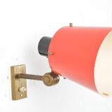 Old and rare Stilnovo wall light, red and black lacquered metal and brass With period label