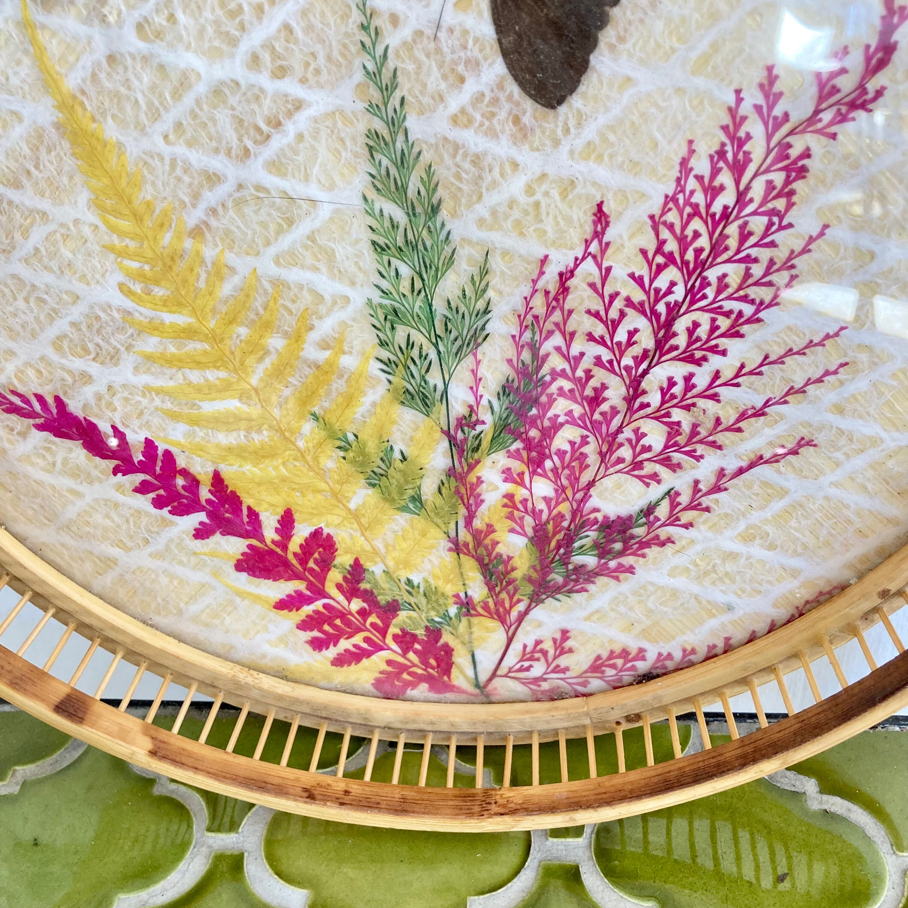 Bamboo butterfly tray and 6 vintage coasters