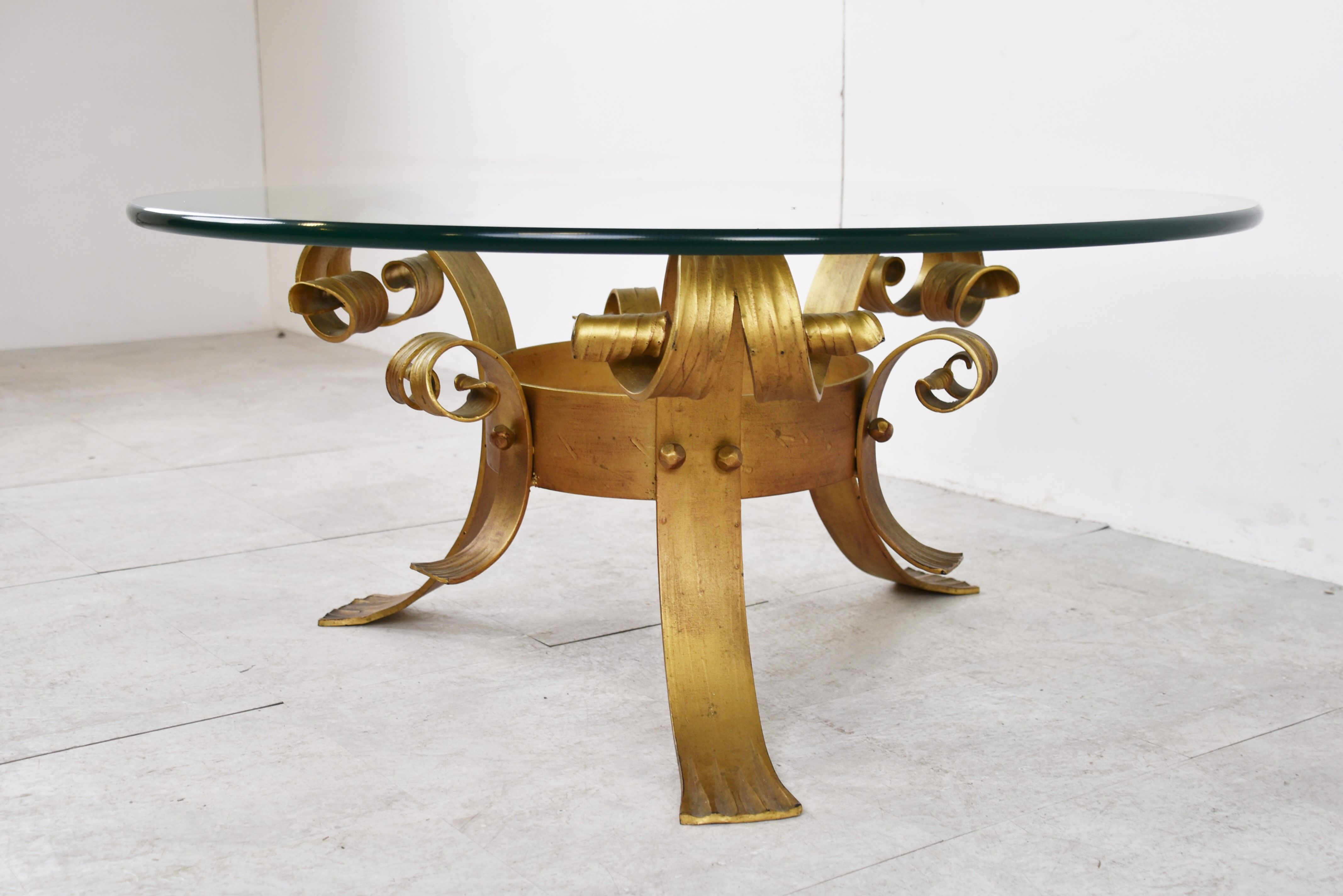 Gilt metal brutalist coffee table, 1960s
