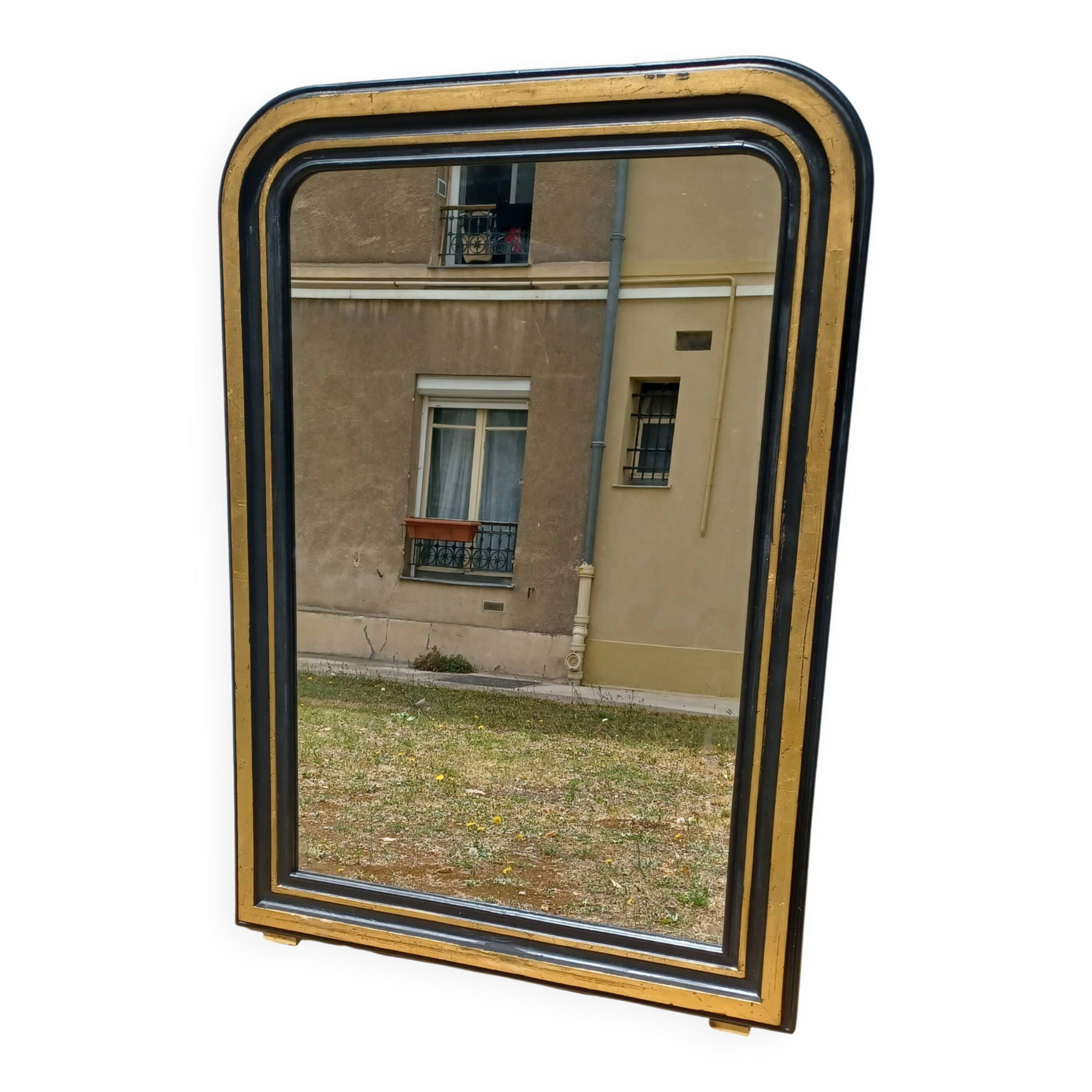 Vintage grand mirror in the 1970s style black and gold 109 x 79 cm