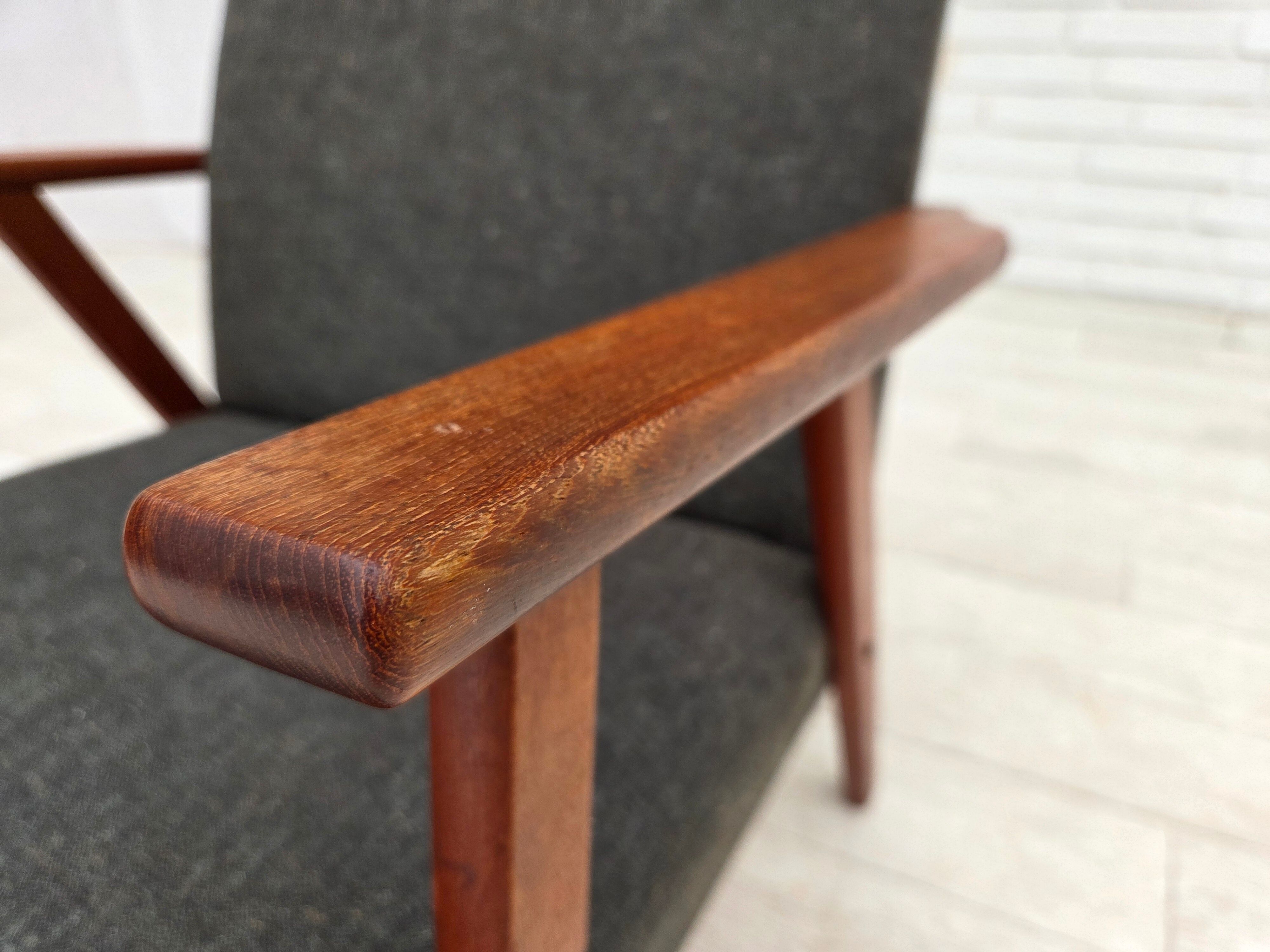 1970s, Danish highback armchair, furniture fabric, teak wood.