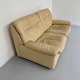 Old 2-seater beige leather sofa designed by Carl Larsson De Sede, vintage 80s