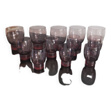 Set of 50s art deco purple/rosé blown glass glasses